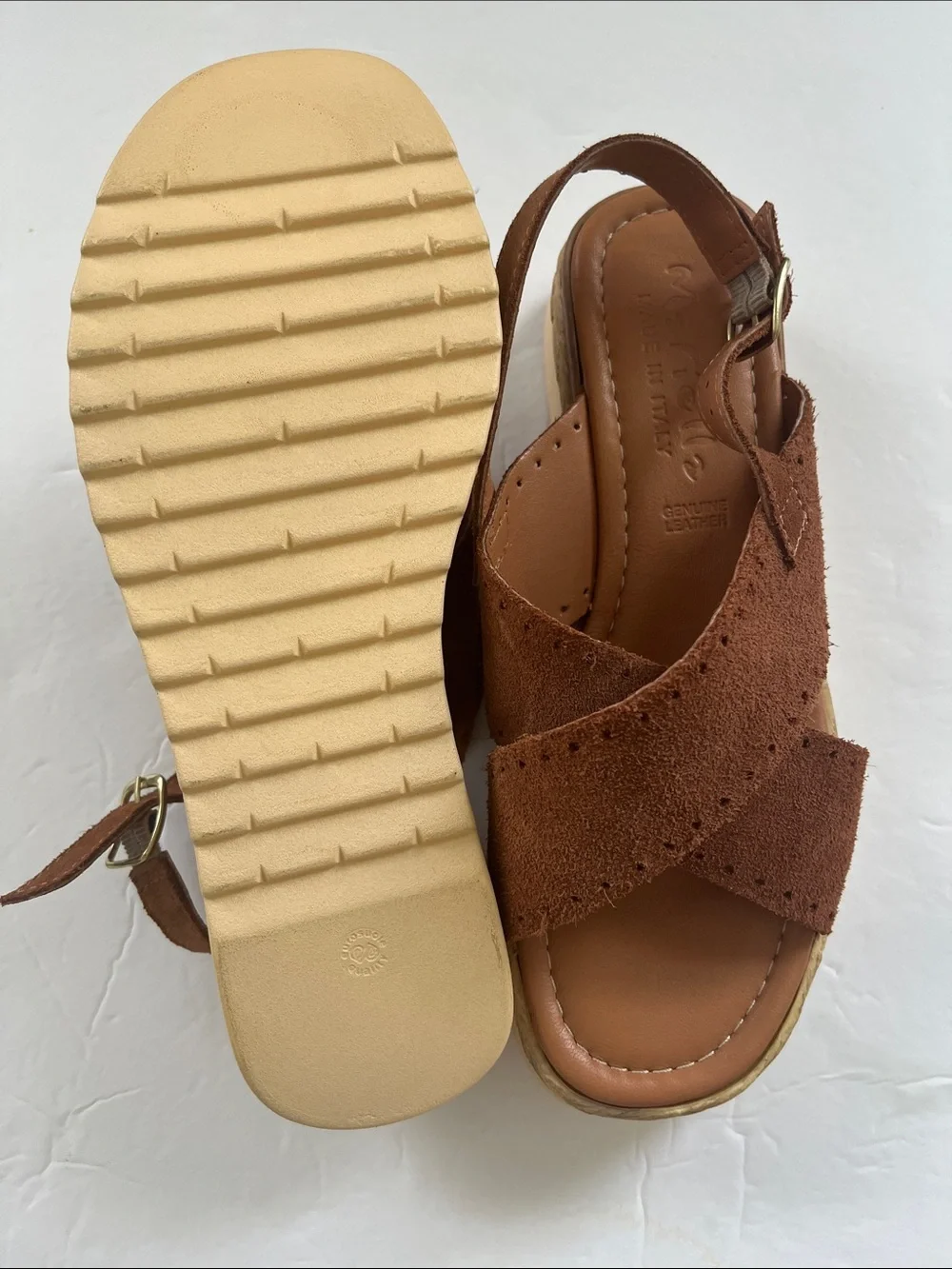 Mariella Comfort Suede Cross-Strap Slingback Sandals — Brown